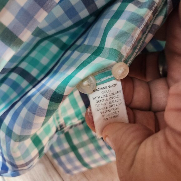 Vineyard Vines Whale Button Shirt Men's Large Plaid Green Navy Cotton Size M - Picture 6 of 13